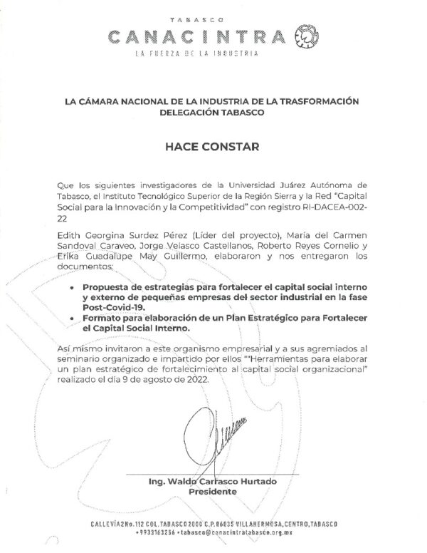 Constancia de recepcion CANACINTRA